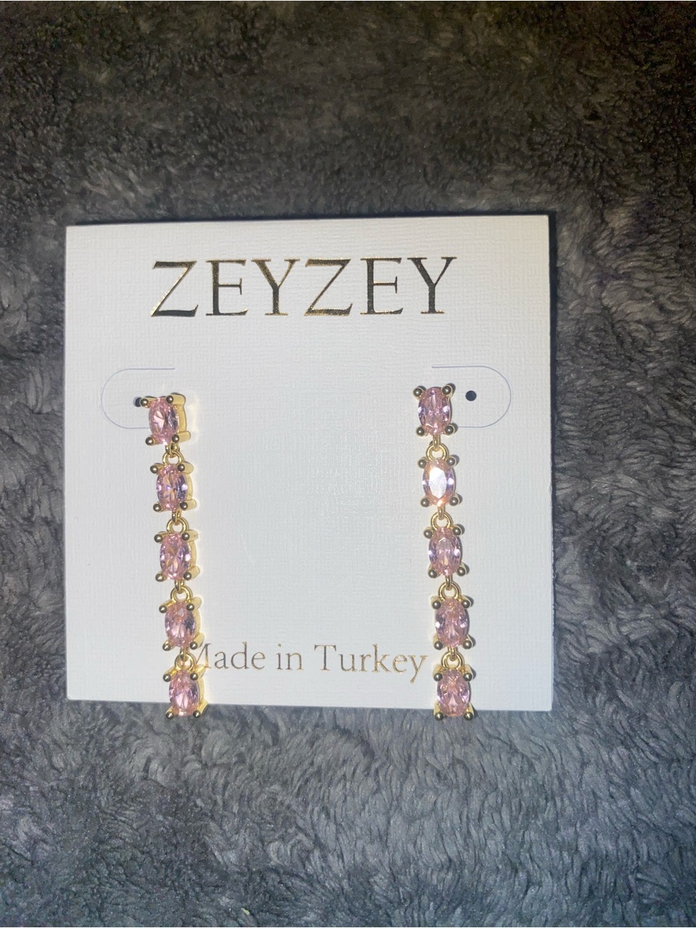 BNWT Zeyzey Gold w/Light Pink Crystal Drop Earrings